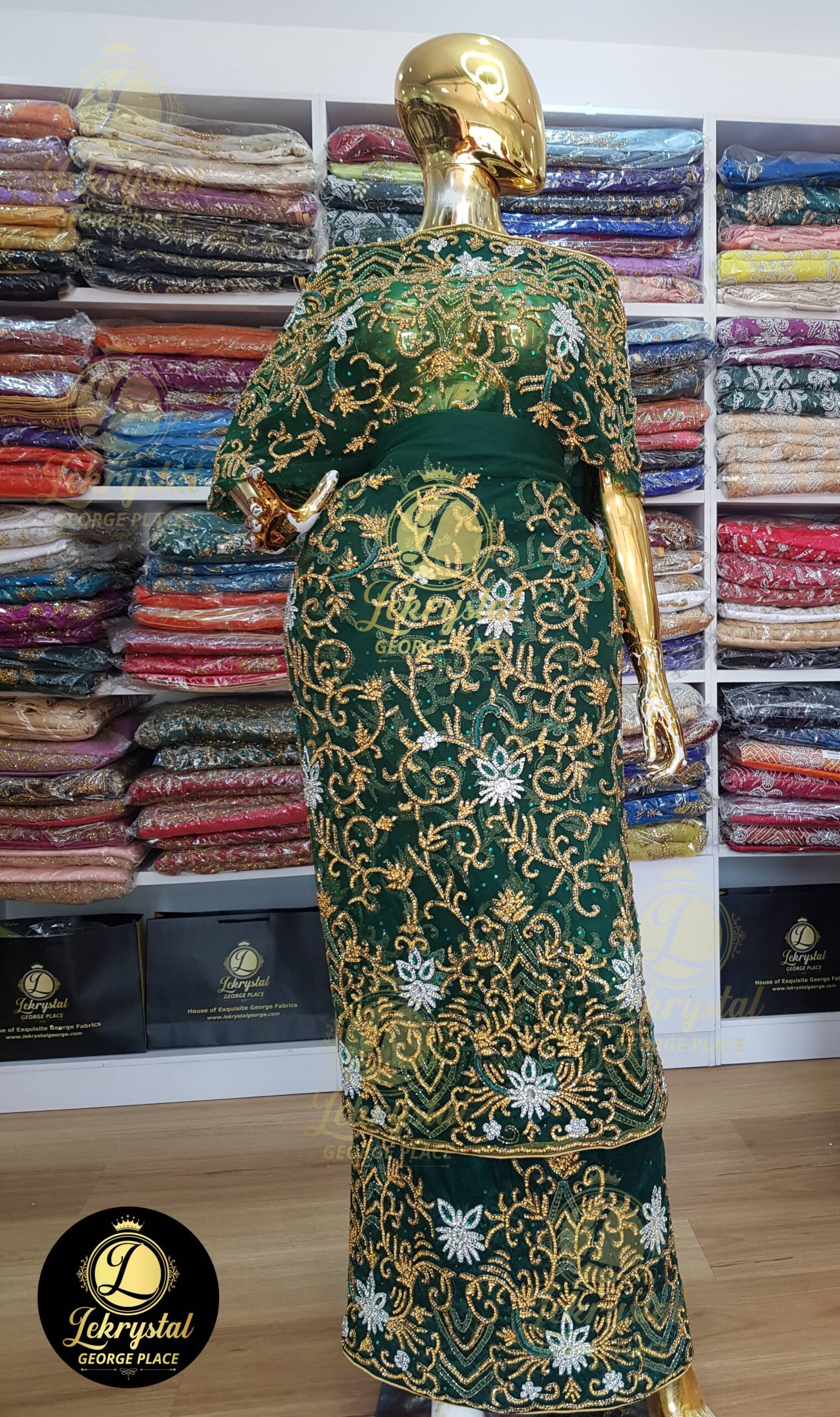 Emerald Green Crystal Stoned George Fabrics
